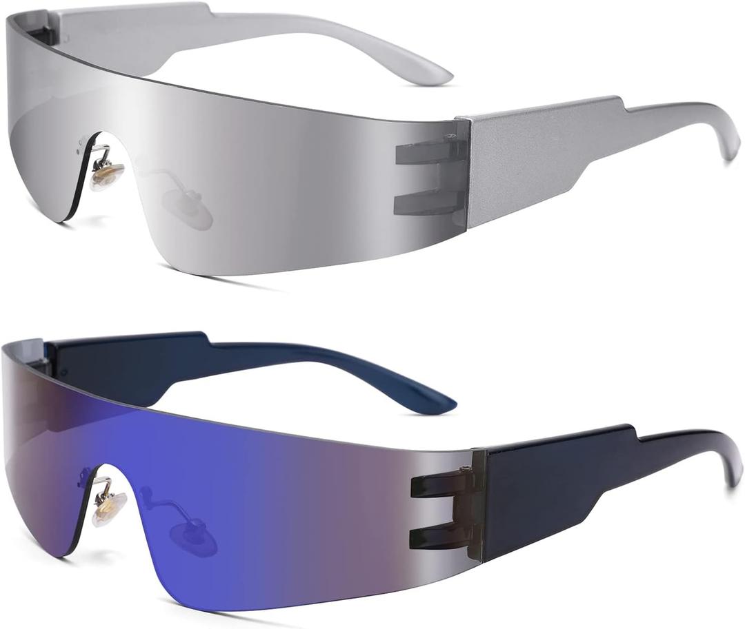 COASION Wrap Around Sunglasses for Women Men Trendy Rimless Futuristic Shades Y2k Shield Flat Top Fashion Eyeglasses