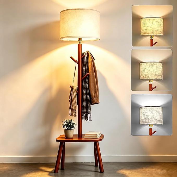 QIJNRHW Floor Lamp with Coat Rack, 2-in-1 Entryway Standing Lamp 3 Color Dimmable 78.8" Tall Lamps with 8 Hooks & Sturdy Triangular Base for Living Room Corner, Bedroom, Small Apartments & Foyers