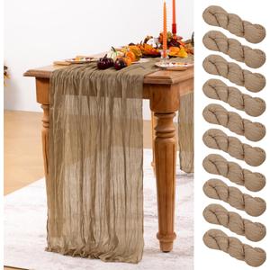 Nude Cheesecloth Table Runner 10 Pack Spring Table Runners Boho Gauze 120 Inches Coffee Cheese Cloth Table Decor for Wedding Bridal Baby Shower Valentine's Day