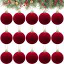 Menkxi 15 Pcs Christmas Velvet Balls 1.97 Flocked Christmas Hanging Ornaments Handmade Velvet Balls Xmas Tree Ornaments Xmas Tree Bulbs for Wedding Anniversary Party (Red)
