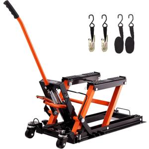 VEVOR Hydraulic Motorcycle Lift Jack 1500 LBS Capacity ATV Scissor Lift Jack Portable Motorcycle Lift Table with 4 Wheels Hydraulic Foot-Operated Hoist Stand for Motorcycle ATV UTV Powersports