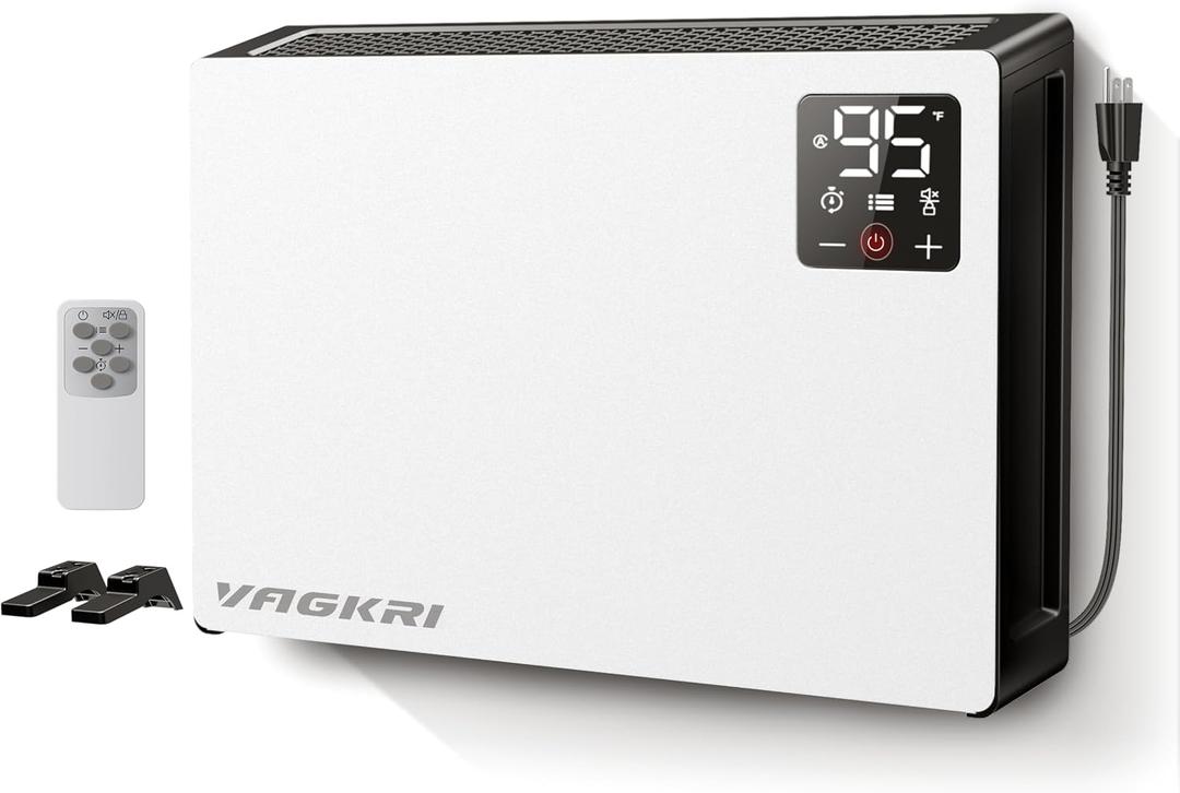 VAGKRI Quiet Electric Space Heater, Wall Mounted Heater 1500W Fast Heating with Remote, 3 Heating Modes, 24H Timer, Indoor Heaters with Stand Base for Bathroom, Bedroom, Living Room, Office