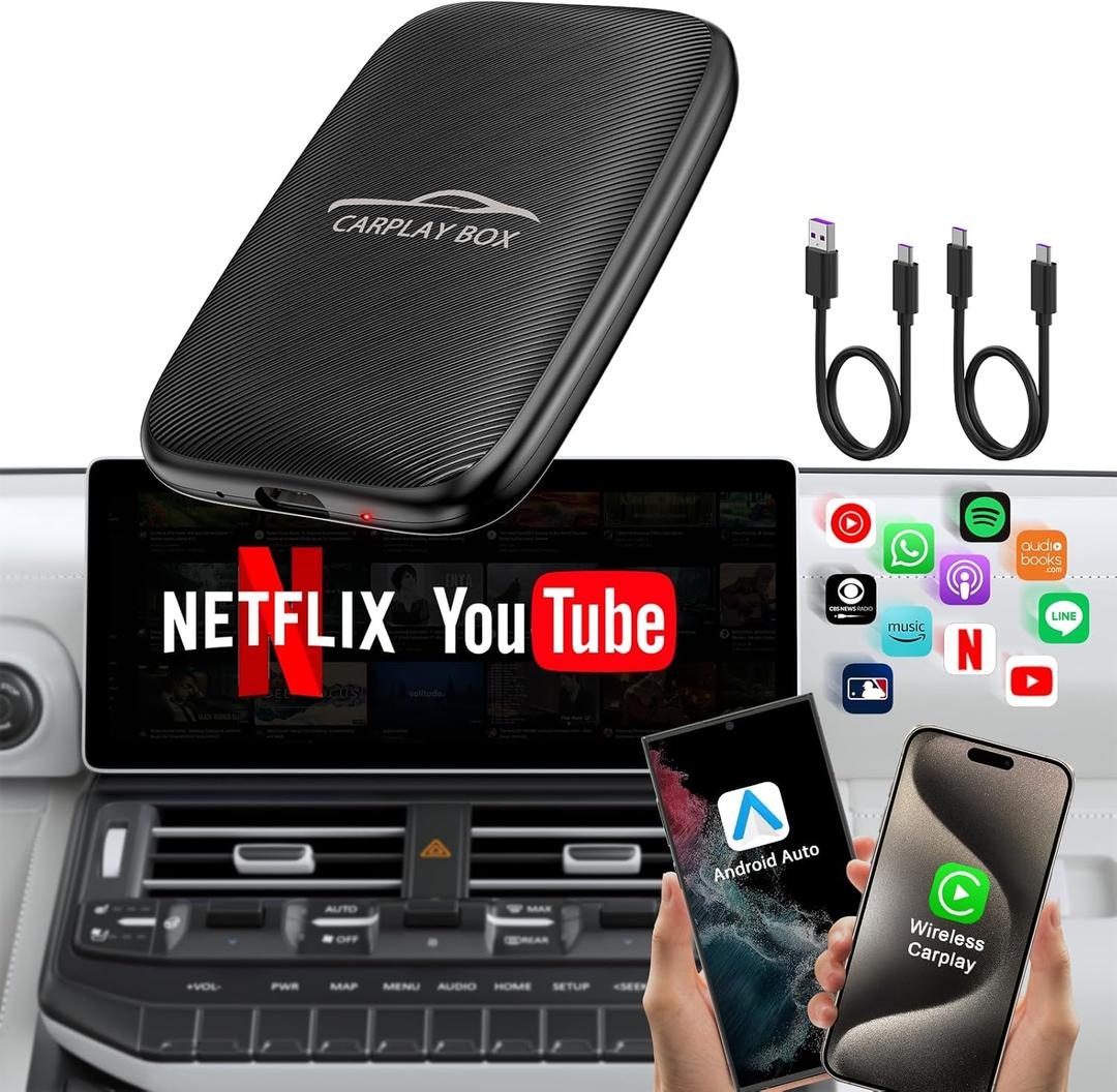 2025 Upgraded Wireless CarPlay and Android Auto Adapter -Built in YouTube Support TF Card,Magic Car Play AI Box Convert Wired to Wireless Dongle, Apple Carplay Adapter for Cars from 2016 (Black)