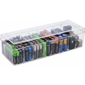 Battery Organizer,Clear Battery Storage Box with lid,8 Slot Battery Storage Case Removable Dividers for Common Types Batteries, Household Container(Clear)