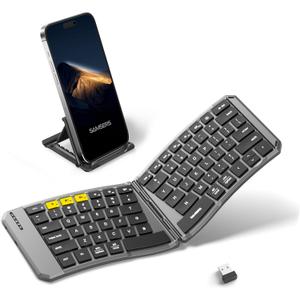 Samsers Ergonomic Foldable Keyboard, KE09U Folding Travel Bluetooth Keyboard with 6-Row Layout, Dual-Mode(2.4G+BTx2) Split Portable Design with USB Slot, for iPhone iPad Smartphone Tablet Laptop PC