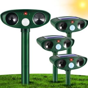 4 Pack Deer Repellent Solar Ultrasonic Animal Repeller Outdoor Racoon Squirrel Fortress Pro Waterproof Animal Deterrent Devices, Cat,Dog,Skunk,Rabbit,Coyote Deterrent for Yard Garden Farm