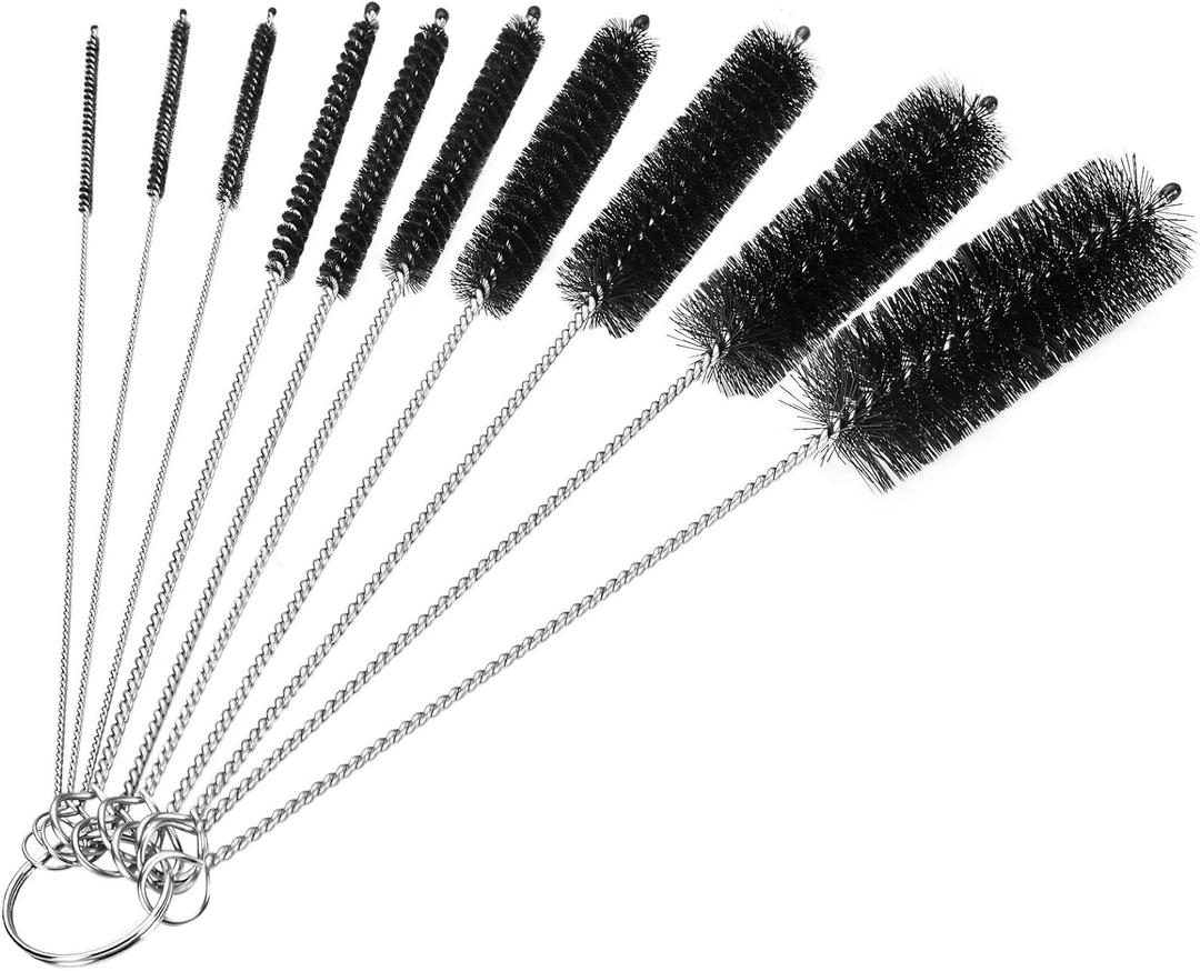 CiaraQ Bottle Cleaning Brushes, 8 Inch Nylon Tube Brush Set, Cleaner for Narrow Neck Bottles Cups with Hook, Set of 10pcs, Black (8.0 Inch)