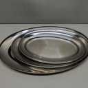 FoldTier 3 Pcs Stainless Steel Serving Tray Large Oval Platter Set, 11.8" 13.8" 15.7" Heavy Duty Metal Oval Serving Platter Mirror Polish Sizzle Plate for Fish Dessert Meat Sushi Birthday Wedding