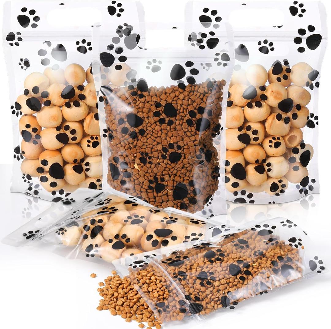 Frienda 60 Pcs Dog Party Favor Bags Bulk Plastic Paw Gift Handbags Doggie Treat Candy Goodie Bags for Pet Theme Birthday Party Favors Supplies(Black)