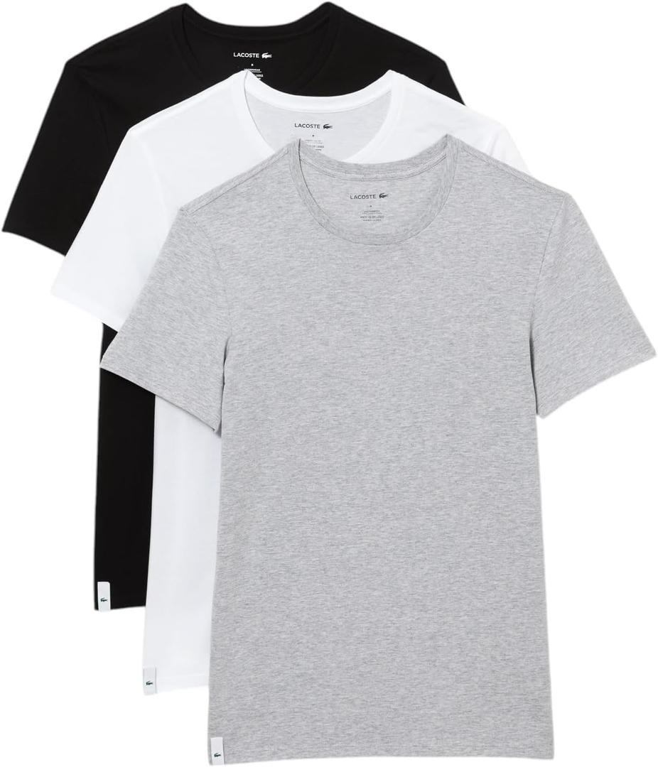 Lacoste Men's 100% Cotton Slim Fit Crew Neck Undershirt, 3-Pack (Medium, White/Dove Grey/Black)