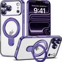Compatible with iPhone 17 Pro Max Case with Magnetic Ring Stand [Compatible with Mag-Safe] [Full Camera Lens Protector] Plating Clear Phone Case for iPhone 17 Pro Max 6.9", Purple