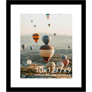 10x12 Picture Frame with Mat, Display 7x9 with Mat or 10 x 12 without Mat, Wood 10 by 12 Photo Frames for Wall Hanging or Tabletop, 1 Pack, Black