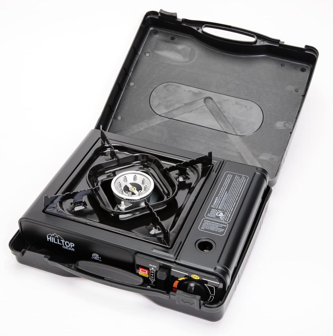 8,000 BTU Portable Gas Stove with Carrying Case for Camping, Picnics, Hiking, Fishing, BBQ, CSA Listed BLACK