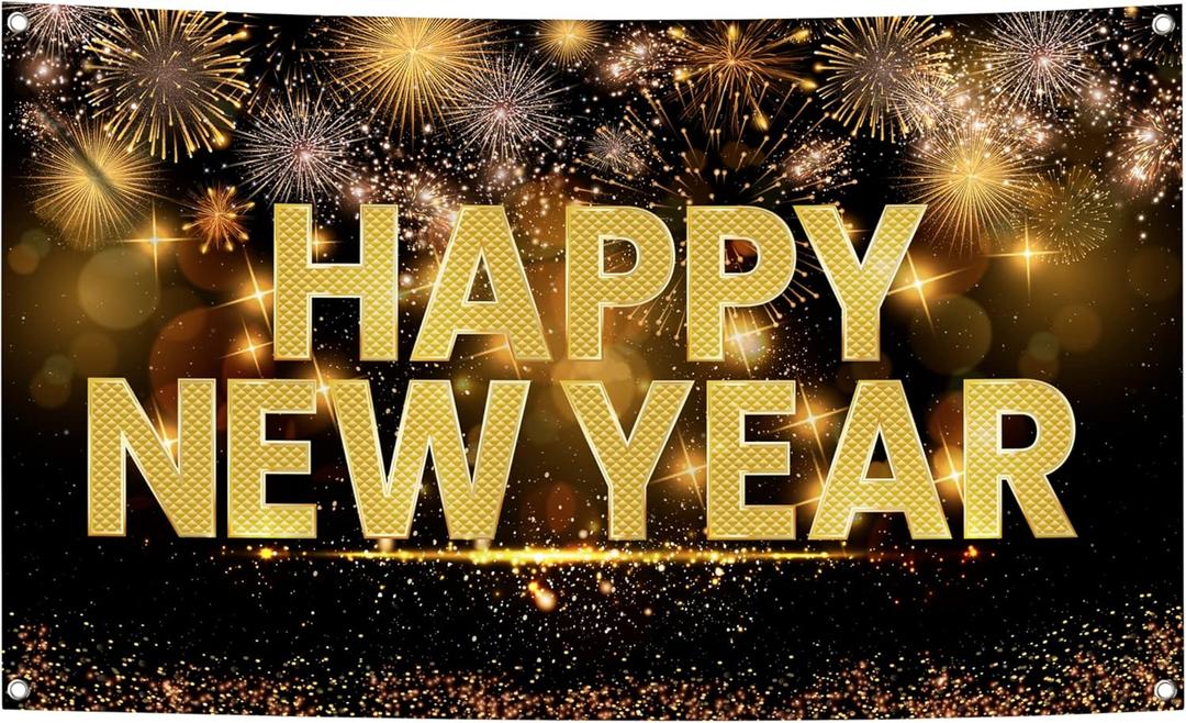 KatchOn, XtraLarge Happy New Year Banner - 72 X 44 Inch | New Years Eve Backdrop 2026 for New Years Decorations 2026 | Backdrop for Party Supplies 2026 | NYE Decorations 2026