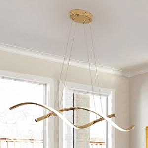 Dimmable Gold Chandelier for Dining Room, Adjustable Height Pendant Light Fixtures Over Table, Modern Kitchen Island Lighting, 35.4in 21W (Gold 35.4)