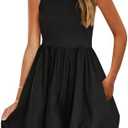 PRETTYGARDEN Summer Dresses for Women 2025 Casual Sleeveless Tank Mini Short Dress Crew Neck Bubble Sundress with Pockets M