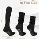 4 Pairs Yoga Pilates Scrunch Socks with Grip Socks for Women, Cotton Non Slip Slouch Calf Socks Slipper Crew Stockings, One size