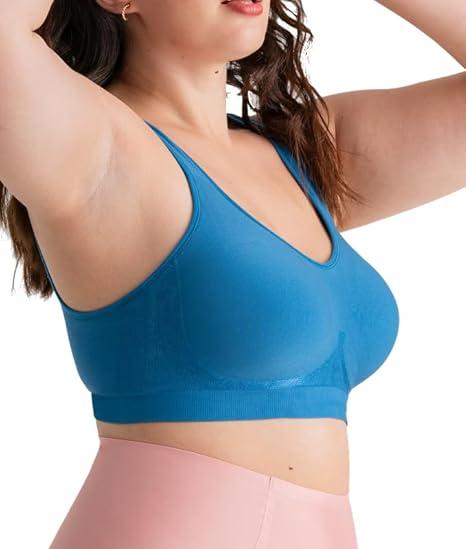 Truekind Bras for Women - Comfortable Wireless Support Bra, Seamless Full Coverage No Underwire Bra for Everyday Comfort (Blue, XXL)