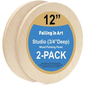 Falling in Art Unfinished Round Birch Wood Canvas Panels Kit, 2 Pack of 12 Studio 3/4 Deep Cradle Boards for Pouring Art, Crafts, Painting, and More