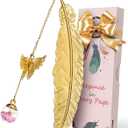 Bookmarks for Women Christmas Gifts - Stocking Stuffers for Women Teachers Friends Book Lovers, Unique Cute Butterfly Metal Feather Flower Vintage Bookmark, Gift Ideas for Birthdays (Gold - Pink (White Flowers))