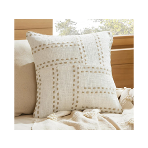 Bedsure Boho Throw Pillow Covers - 100% Cotton, Modern Woven Pillow Cover - Home Decor for Couch, Sofa, 18x18 Inch, Strip, Cream White