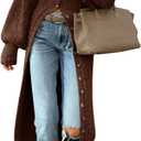 Saodimallsu Womens Long Cardigans V Neck Button Down Chunky Knit Dusters Sweater Coat Fall Trendy Maxi Sweater Dress (Large, Brown)