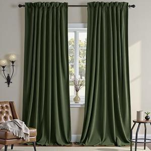 Nemia Olive Green Velvet Curtains Thermal Insulated Blackout Curtain for Bedroom Window Living Room Darkening Luxury Vintage 63 Inches Long Heavy Drapes Panels Rod Pocket Set of 2
