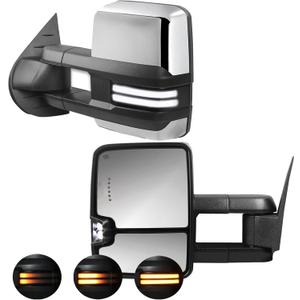 Tow Mirrors Compatible with 2007-2013 Chevy Silverado GMC Sierra, Extended Trailer Towing Side Mirrors with Sequential Switchback Turn Signal, Backup Light, Power Heated Adjustable, Chrome