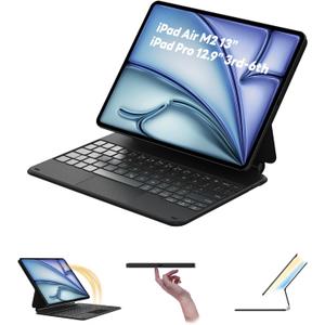 EIP iPad Keyboard Case for iPad Pro 12.9 inch 6th/5th/4th/3rd, iPad Air 13-inch M2 iPad case with Magic Keyboard, Trackpad, 7 Color Backlight, Magnetic Detachable Case, Magnetic Hinged Keyboard Case (iPad Air M2 13 / iPad Pro 12.9 3-6 th)