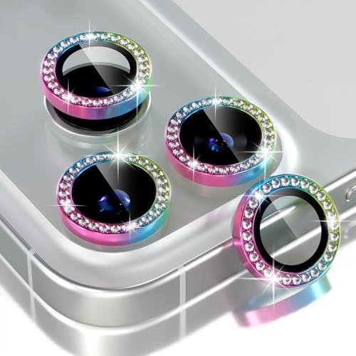 Choiche Compatible for iPhone 17 Pro/iPhone 17 Pro Max Camera Lens Protector Bling, 9H Tempered Glass Camera Cover Screen Protector Metal Ring Decoration Accessories (Diamond-Colorful)