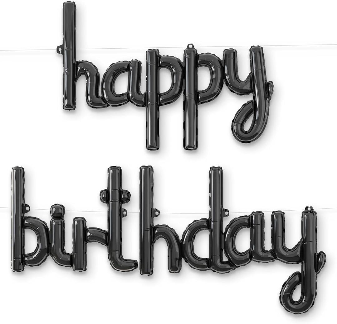 HOUSE OF PARTY Happy Birthday Balloon - 18 inch | Black Mylar Cursive Foil Birthday Balloons Banner, Black Party Decorations for Men, Women