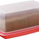 Bread Box -Dual Use Bread Holder/Airtight Plastic Food Storage Container for Dry or Fresh Foods -2 in 1 Bread Bin- Loaf Cake Keeper/Baked Goods -Keeps Bread Fresh- Red and Clear Cover - (Red)