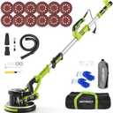 AMYBEST Drywall Sander, Powerful Electric Drywall Sander with Vacuum Dust Collection, 5 Speed 1000-2100 RPM, Popcorn Ceiling Remover, LED Light & 12 Sanding Discs, Extendable Handle (GREEN)