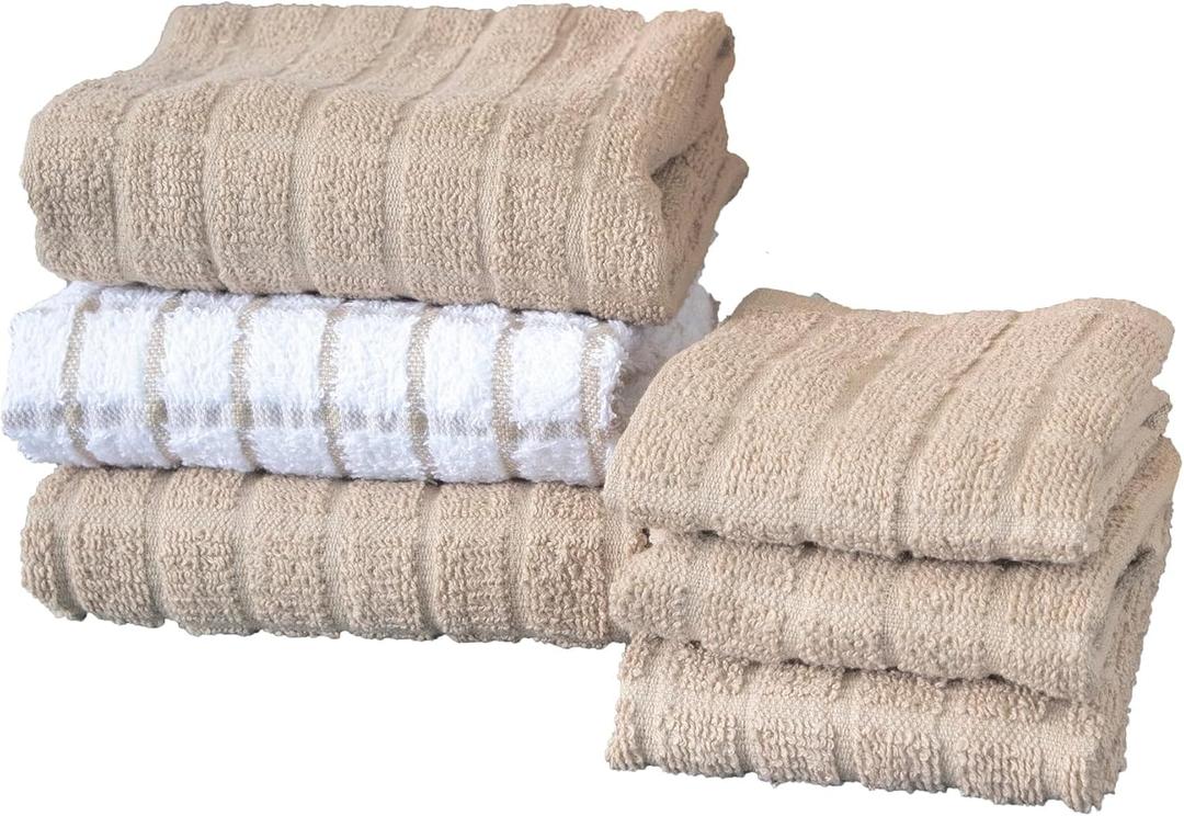 Ritz Premium Kitchen Towel and Dish Cloth Value Set: Highly Absorbent, Super Soft, Long-Lasting, 100% Cotton Checked and Solid Hand Towels, Tea Towels, Bar Towels - 6 Pack, Putty Ritz Premium Kitchen Towel and Dish Cloth Value Set: Highly Absorbent, Super Soft, Long-Lasting, 100% Cotton Checked and Solid Hand Towels, Tea Towels, Bar Towels - 6 Pack, Putty