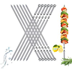 Large Metal Skewers For Grilling,Shish Kebab Skewer 23.6" Skewers For Kabobs Flat Barbecue Skewer Stainless Steel BBQ Grill Stick for Meat, Chicken, Shrimp, Fruit, Vegetables