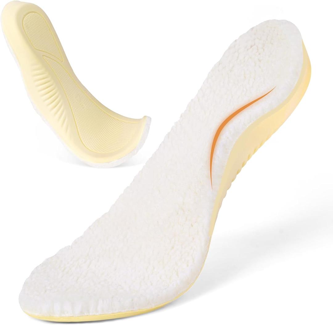 Sheepskin Insoles Women Men Wool Insoles with Arch Support, Fleece Boot Inserts Replacement for Slippers W8