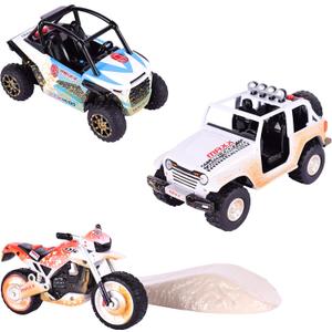 Sunny Days Entertainment Maxx Action Mini Off-Road Lights & Sounds Vehicles  3 Pack with Motorcycle with Dirt Mound, ATV and Sports Vehicle
