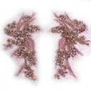 Hand-Made Beaded Rhinestons DIY Clothing Appliques Patch,Beaded Applique for Wedding Dress Decoration Light Pink Flower Applique by Pair (Pink-B)