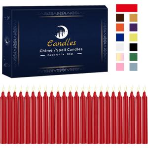 24 Pack Red Spell Chime Candles  Premium Mini Unscented Taper Candles for Rituals, Prayer, Birthdays, Meditation, Altar, Spells, Chime Candles - 4 Inch Tall - Ideal for Witches