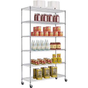 BestOffice | 6-Tier Wire Storage Shelves with Wheels | 18x48x82 | Chrome | Adjustable Racks | Heavy-Duty Metal Shelf, Holds Upto 510 lbs | No-Tool Assembly | Ideal for Home & Garage Shelving