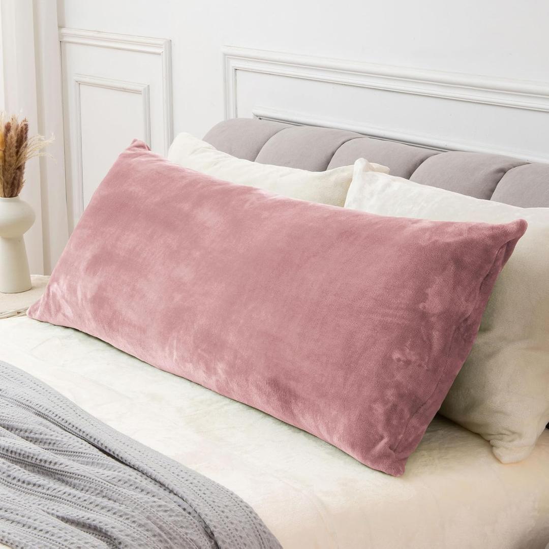 BEDELITE Body Pillow Cover with Zipper Closure, Super Soft and Cozy Fuzzy Fleece Pillowcase 20 x 54 Inches, Luxury Fluffy Plush Long Body Pillow Pillowcase for All Seasons(Dusty Pink)