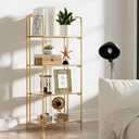 Crofy No Assembly Folding Bookshelf for Living Room, 4 Tier Gold Collapsible Book Shelf for Home Office, Portable Bookcase Storage Organizer