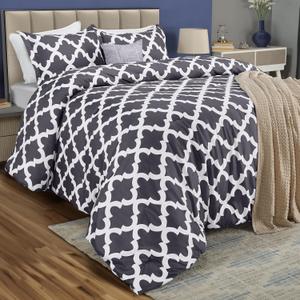 King Comforter Set 3 Piece Grey by Utopia Bedding, Printed Comforters King Size, Bedding Comforters Sets, Down Alternative Soft Bed Set, 1 Comforter (90 x 102 inches) 2 Pillow Shams (20 x 36 inches) (Quatrefoil Gray)