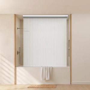Ceiling Mounted Rollup Bathroom Shower Curtain/Liner 56" Base Up to 95" Long - Use for 9' Ceilings Waterproof PEVA Plastic Shower Curtains for Bathroom No Rod, Hooks or Rings (Stripe)