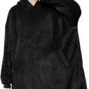 LetsFunny Blanket Hoodie,Oversized Wearable Sherpa Fleece Blanket Sweatshirt,Super Soft Warm Cozy with Giant Pocket,Gifts for Women Men Adults Teenagers, One Size Fits All (Black)