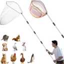 Chicken Catching Net 2 Pcs, Bird Catching Net, 32" to 80" Stainless Steel Poultry Catcher for Catching Small Chicken, Goose, Ducks, Fish, Birds(2 Nets, 1 Pole Included)
