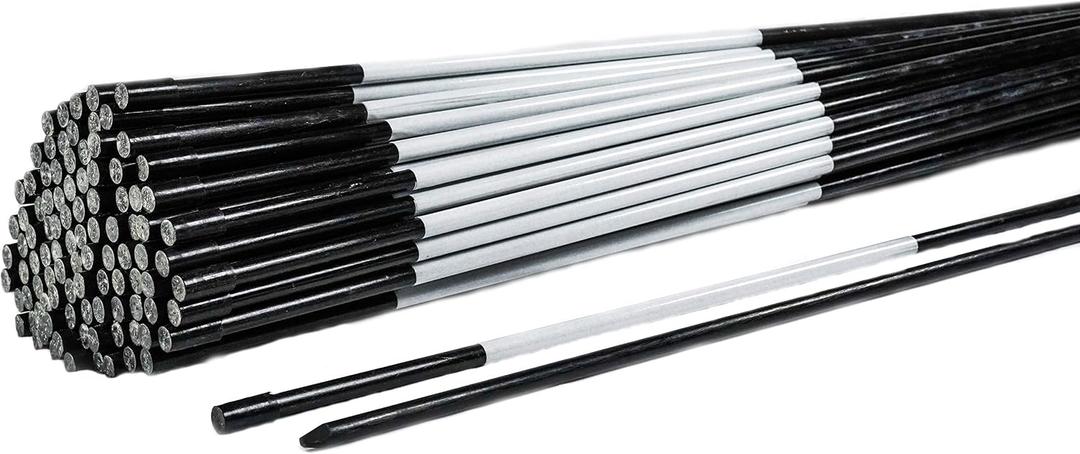 4ft Black Fiberglass Driveway Markers - 100 Pack of 48 Inch x 5/16 Inch Dia Snow Stakes with Reflective Tape, Heavy Duty Property Line and Plow Markers, Ideal for Driveway Entrance and Yard Marking
