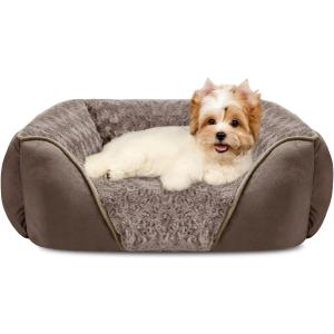 INVENHO Small Dog Bed Rectangle Washable Orthopedic Soft Calming Sleeping Durable Pet Cuddler with Anti-Slip Bottom (S(20"x 19"x 6"), Dark Brown)