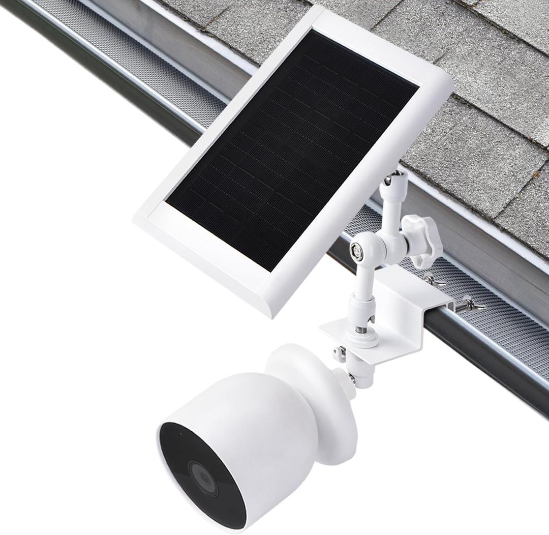 wochel 2-in-1 Gutter Mount for Google Nest Cam Outdoor (Battery) Camera and Solar Panel, 360 Adjustable Mounting Bracket for Solar Panel, Perfect View Angle and Easy to Install