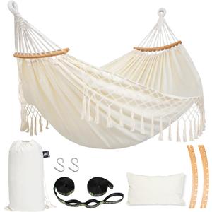 SUNCREAT Hammocks Outdoor Camping Double Hammock with Spreader Bar, Tassel, Hammocks for Outside, Beige